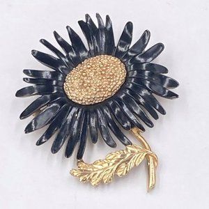 Vintage Marvella Enameled Black Daisy Brooch